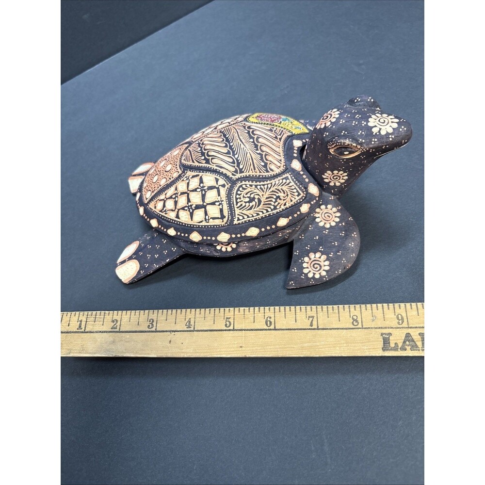 Hand-Painted Wood Sea Turtle Figurines with Floral Designs - Picture 6 of 8